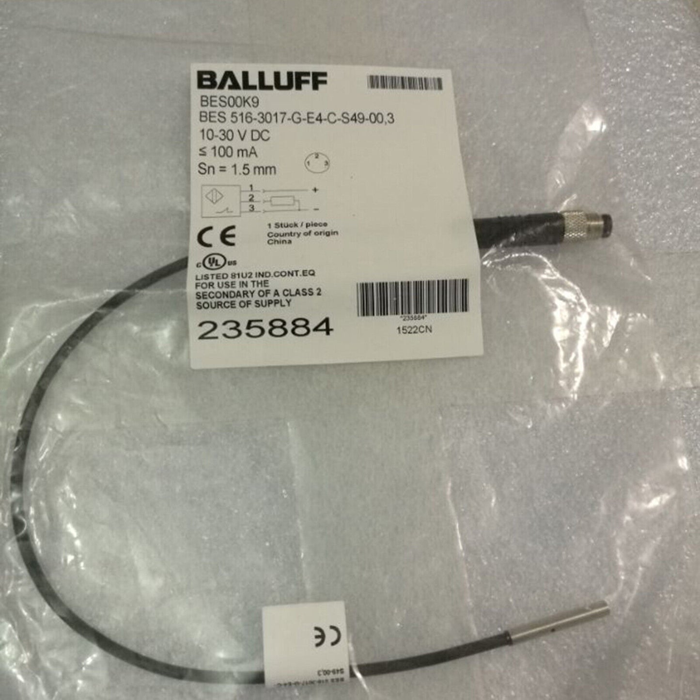 BALLUFF Proximity Sensor BES 516-3017-G-E4-C-S49-00, 3 Unit, Fast Ship - BALLOFF