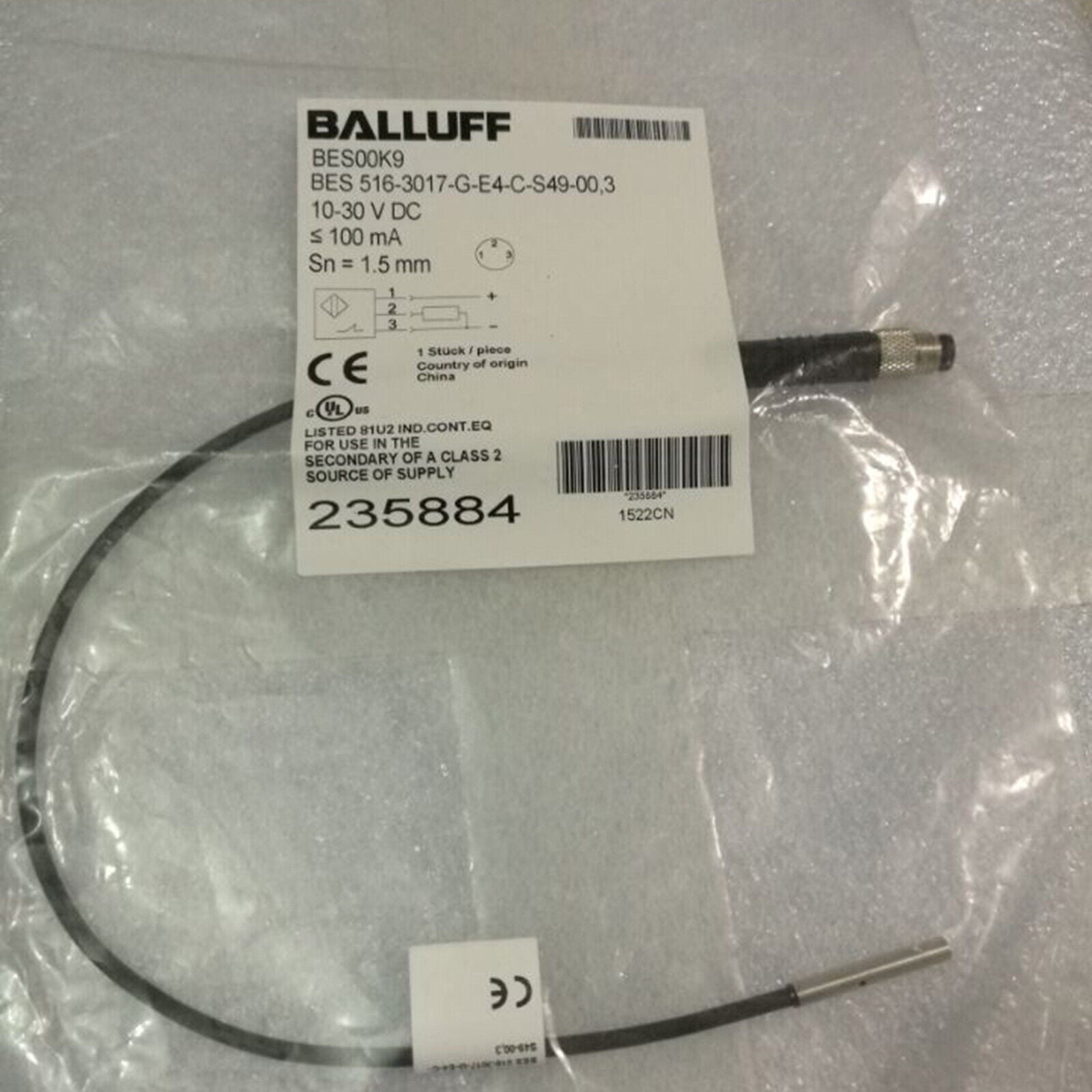 BALLUFF Proximity Sensor BES 516-3017-G-E4-C-S49-00, 3 Unit, Fast Ship - BALLOFF