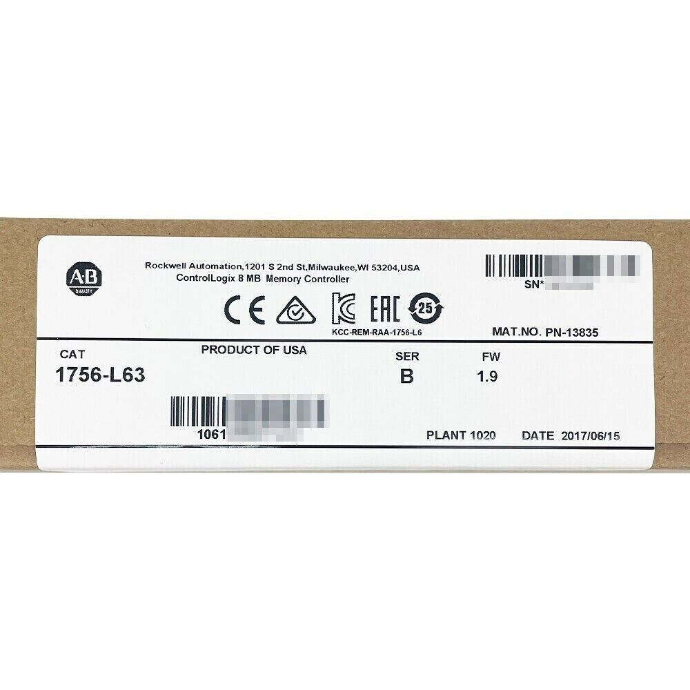 New Factory Sealed AB 1756-L63 SER B Control Logix 8MB Memory Controller - CONTROL LOGIX