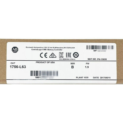 New Factory Sealed AB 1756-L63 SER B Control Logix 8MB Memory Controller - CONTROL LOGIX