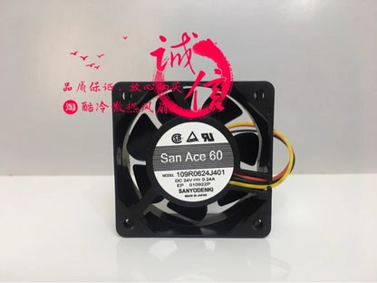 Sanyo San Ace60 109R0624J401 6025 24V 0.24A 6CM 3-Wire High Airflow Cooling Fan