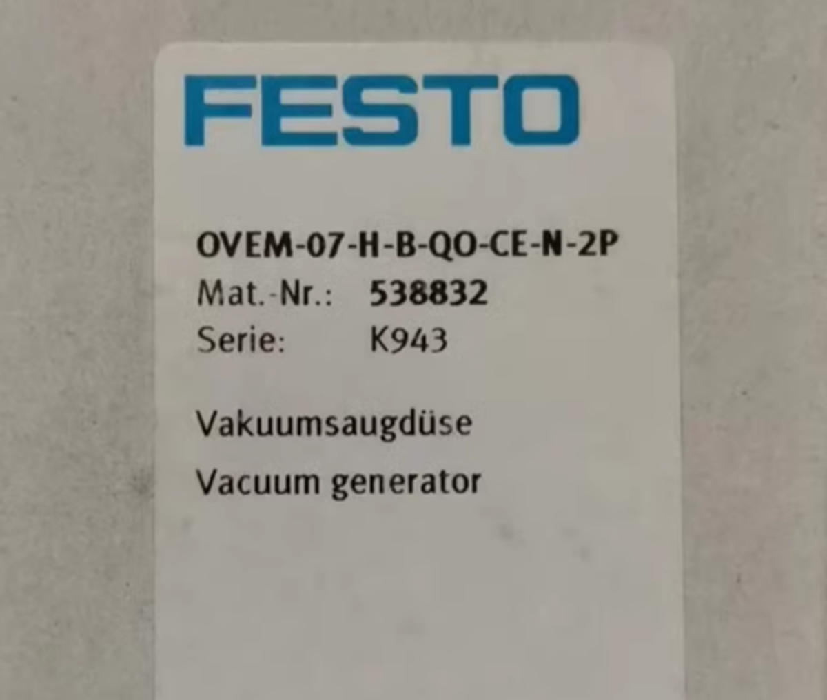 OVEM-07-H-B-QO-CE-N-2P 538832 Vacuum Generator - FESTO
