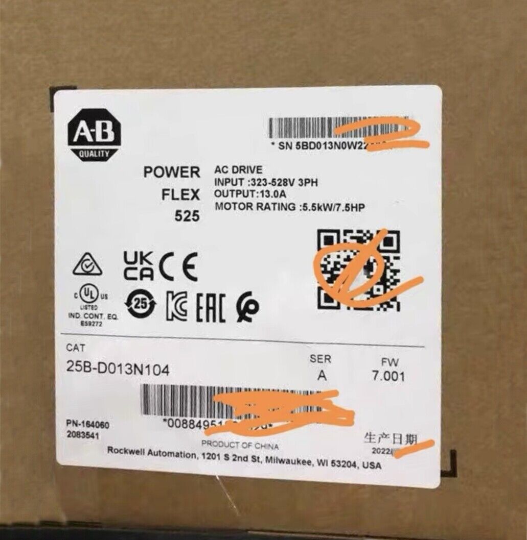 2022 New AB 25B-D013N104 PowerFlex 525 5.5kW 7.5Hp AC Drive Factory Sealed - AB