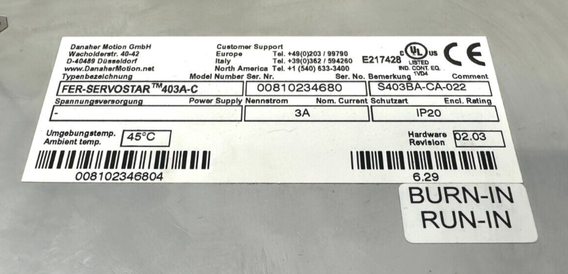 used Kollmorgen S403BA-CA-022 Servo Drive - KOLLMORGEN