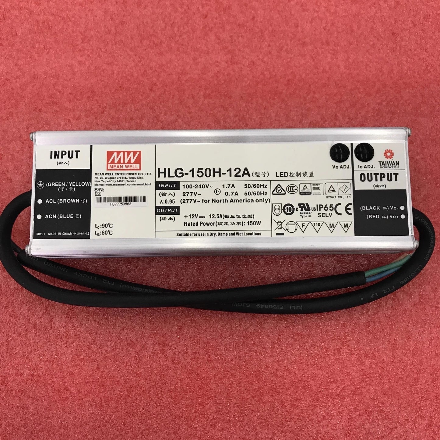 Meanwell HLG-150H-12A 12V 12.5A Waterproof PFC Constant Current LED Power Supply