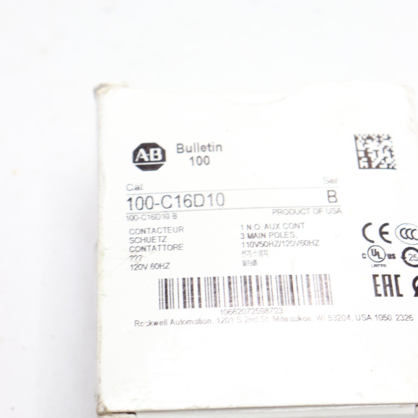 Allen-Bradley Contactor 50/60Hz 110/120V Coil 100-C16D10 SHIP - ALLEN-BRADLEY