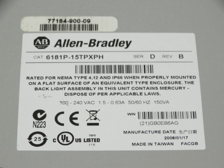 Allen Bradley Series D HMI 6181P-15TPXPH | Professional Display Terminal Unit | High-Definition Monitoring System - ALLEN BRADLEY