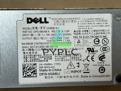 for 580W Server Power Supply F5XMD H371J G686J A580E-S0 D580E-S0 for DELL /T410