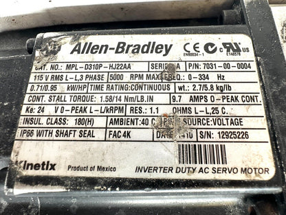 used Allen Bradley MPL-D310P-HJ22AA Servo Motor AL-020-010-12-D160-N-P-XXX Gearbox - ALLEN BRADLEY