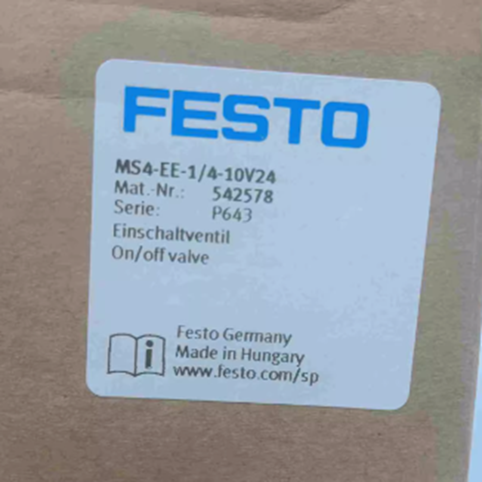 FESTO MS4-EE-1/4-10V24 542578 On-off Valve FESTO