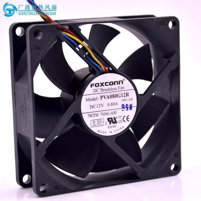 FOXCONN PVA080G12R 8025 DC12V 0.80A 8CM 4-wire ball bearing high air flow coolin