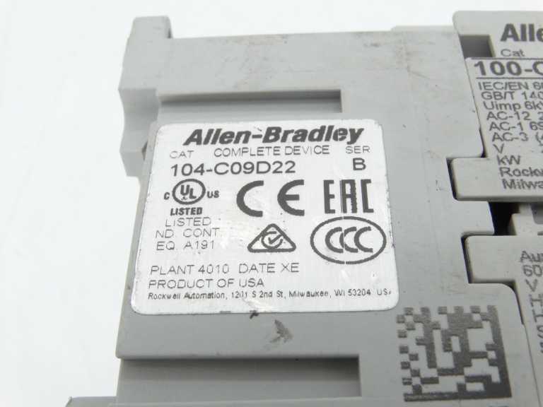 Allen Bradley 104-C09D22 Series B Contactor with 24VDC 60Hz 120W 1-Pole 200A 2000VDC 150°F-450°F 2-Pole 4-220VAC 2-4-200VAC 150°F-450°F - ALLEN BRADLEY