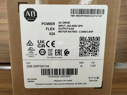 New Sealed 25B-D6P0N104 SER A PowerFlex 525 2.2kW 3Hp AC Drive - POWERFLEX