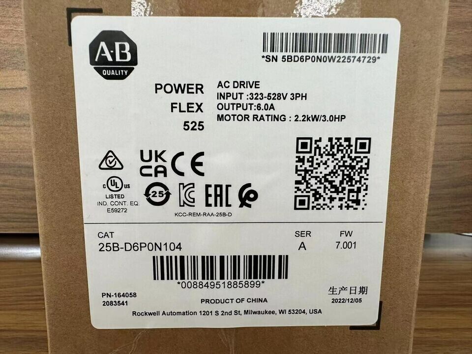 New Sealed 25B-D6P0N104  SER A PowerFlex 525 2.2kW 3Hp AC Drive 25BD6P0N104 koeed