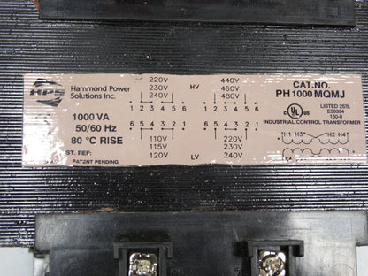 HAMMOND PH1000MQMJ TRANSFORMER - Power Solutions - High Efficiency - 1000VA - 60Hz - 208V - 480V - HAMMOND