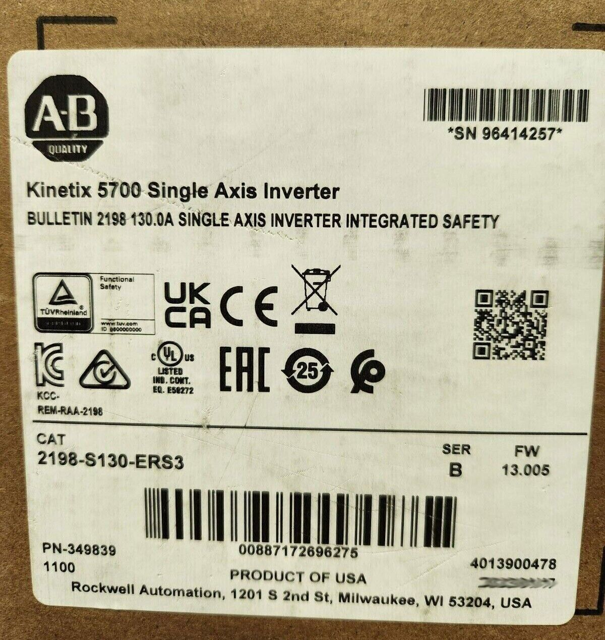 New Factory Sealed AB 2198-S130-ERS3 SER B Kinetix 5700 FW 13.005 - KINETIX