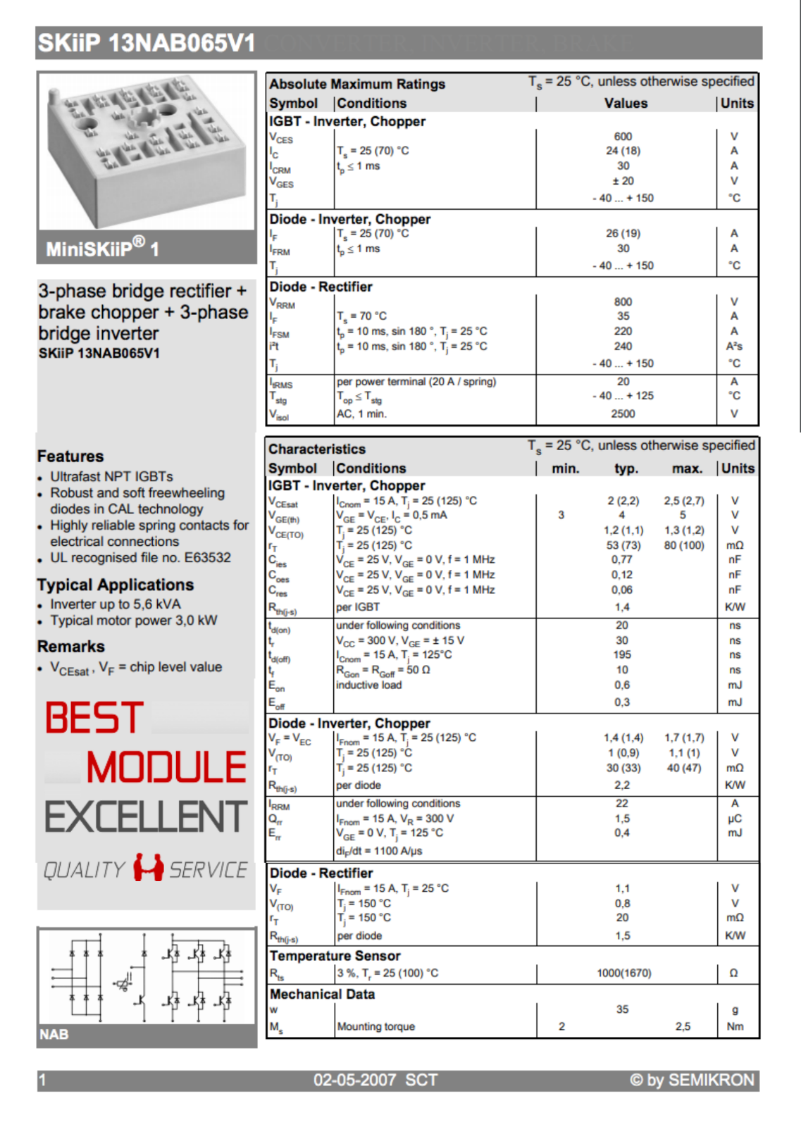 SEMIKRON SKIIP13NAB065V1 Power Supply Module - SEMIKRON