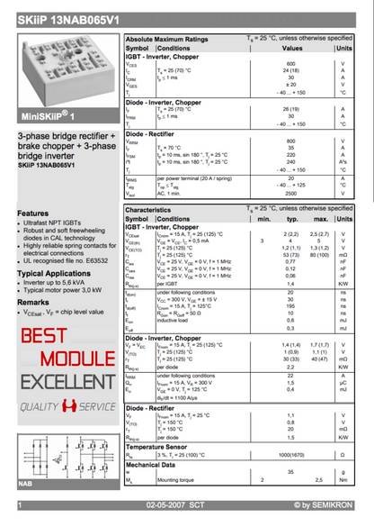 SEMIKRON SKIIP13NAB065V1 Power Supply Module - SEMIKRON