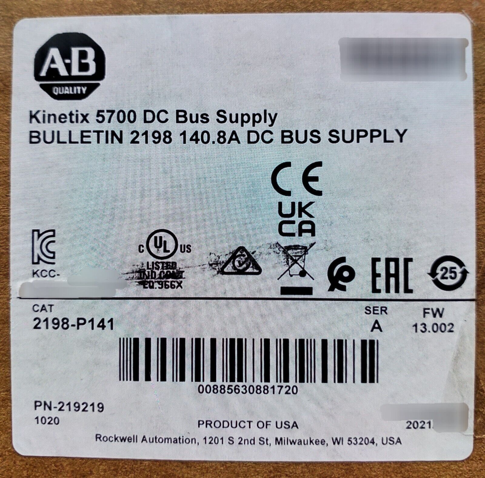 Allen-Bradley 2198-P141 Kinetix 5700 Bus Supply - ALLEN-BRADLEY