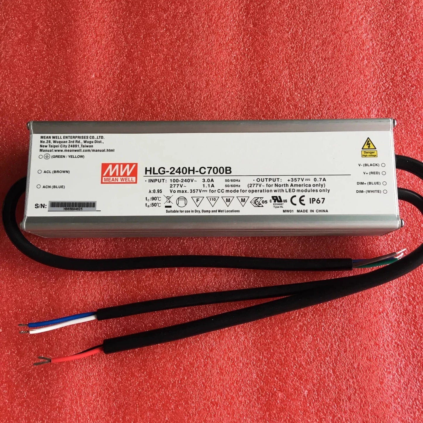 Meanwell HLG-240H-C700B 249.9W 700mA Constant Current LED Waterproof Power Suppl