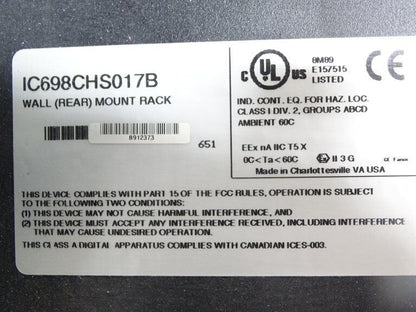 GE IC698CHS017B PLC RACK - GE