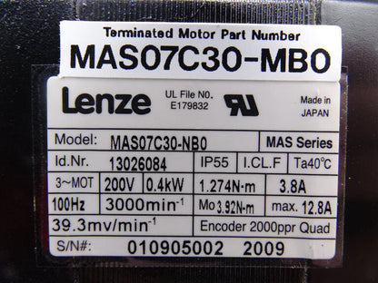 LENZE MAS07C30M SERVO MOTOR - LENZE