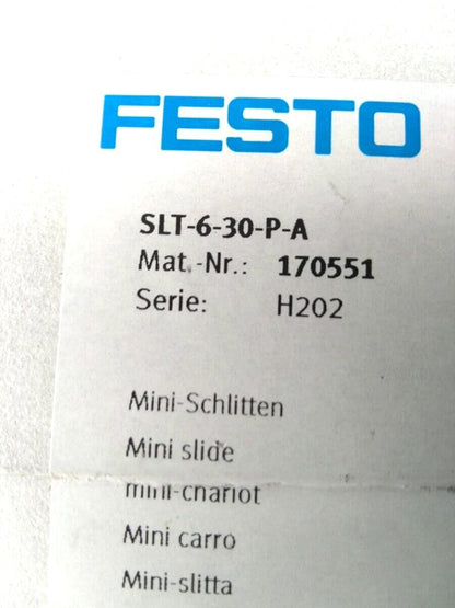 FESTO SLT-6-30-P-A 170551 Mini Slide Cylinder - FESTO