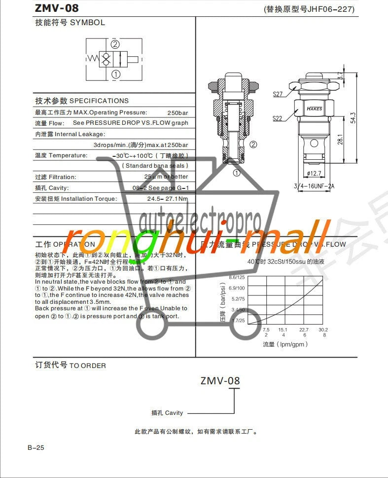 Manual Valve Lowering Unloading Valve Car Lift Forklift Truck Valve JHF06-227