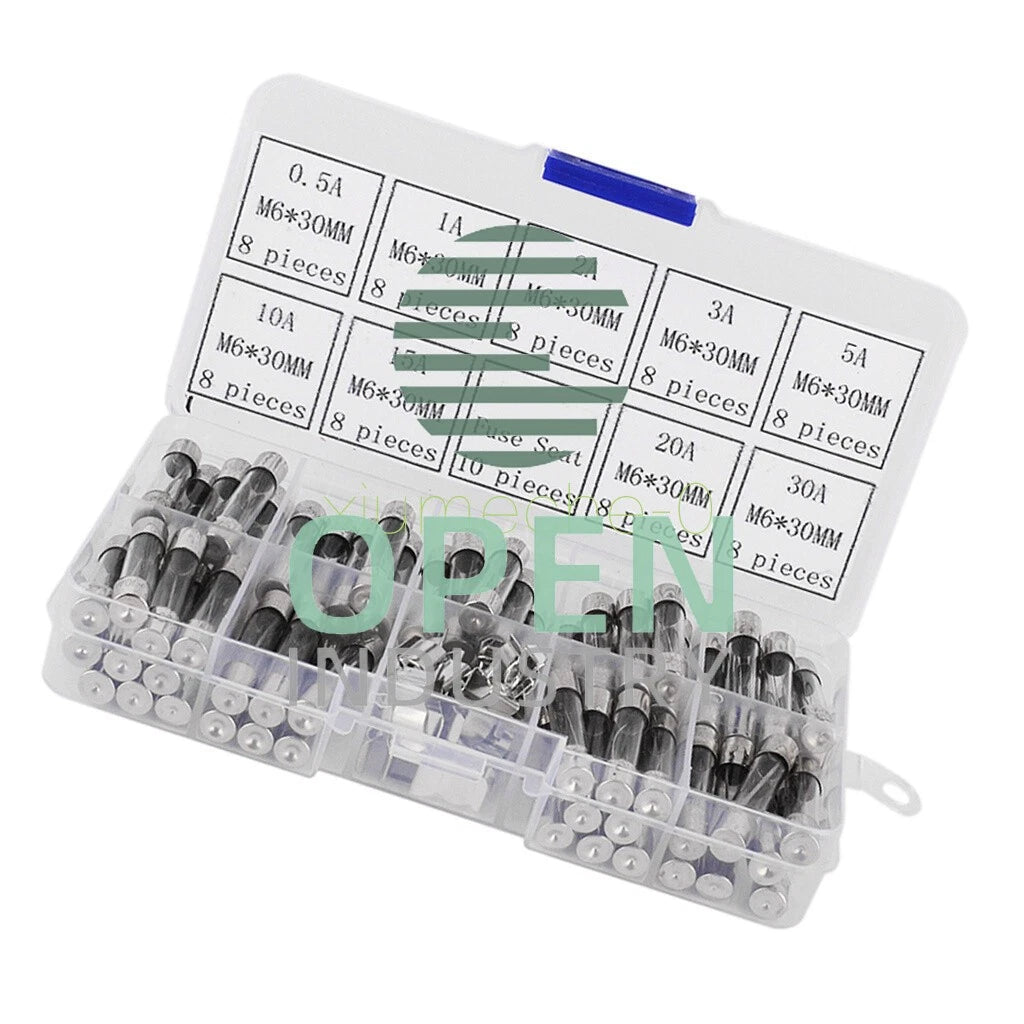 72Pcs Assorted Kit 6x30mm 0.5A-30A Quick Fast Blow Electrical Glass Tube Fuse