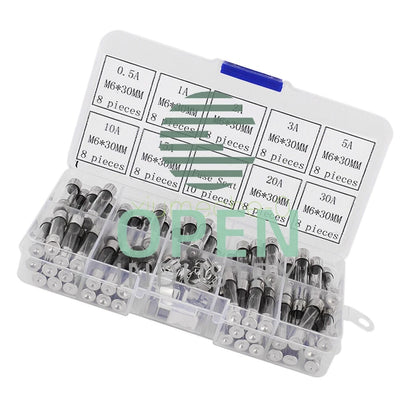 72Pcs Assorted Kit 6x30mm 0.5A-30A Quick Fast Blow Electrical Glass Tube Fuse