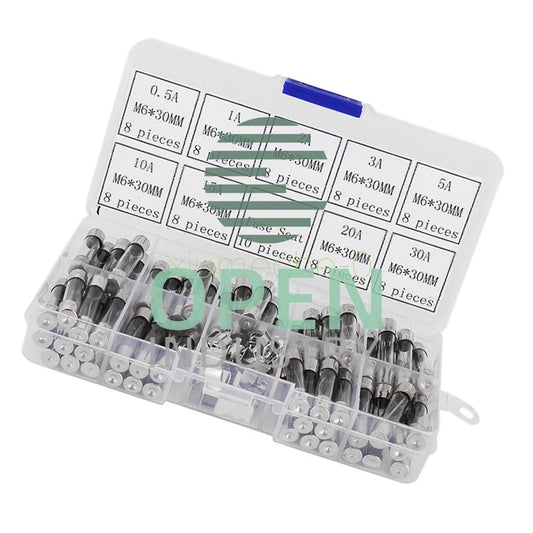 72Pcs Assorted Kit 6x30mm 0.5A-30A Quick Fast Blow Electrical Glass Tube Fuse