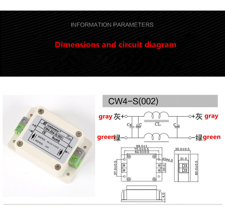 new EMI DC Power Filter 12V/24V/48V Car Anti-interference Filter CW4-30A-S(002) 30A