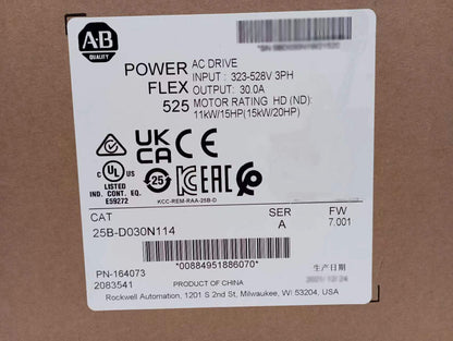 Allen-Bradley PowerFlex 525 AC Drive 25B-D030N114 Ser A PLC - ALLEN-BRADLEY