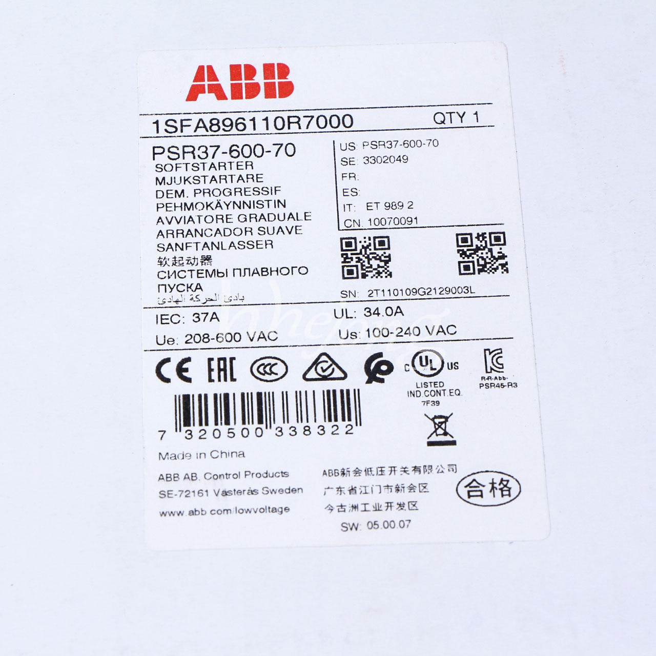 ABB Soft Starter PSR37-600-70 1SFA896110R7000 - ABB
