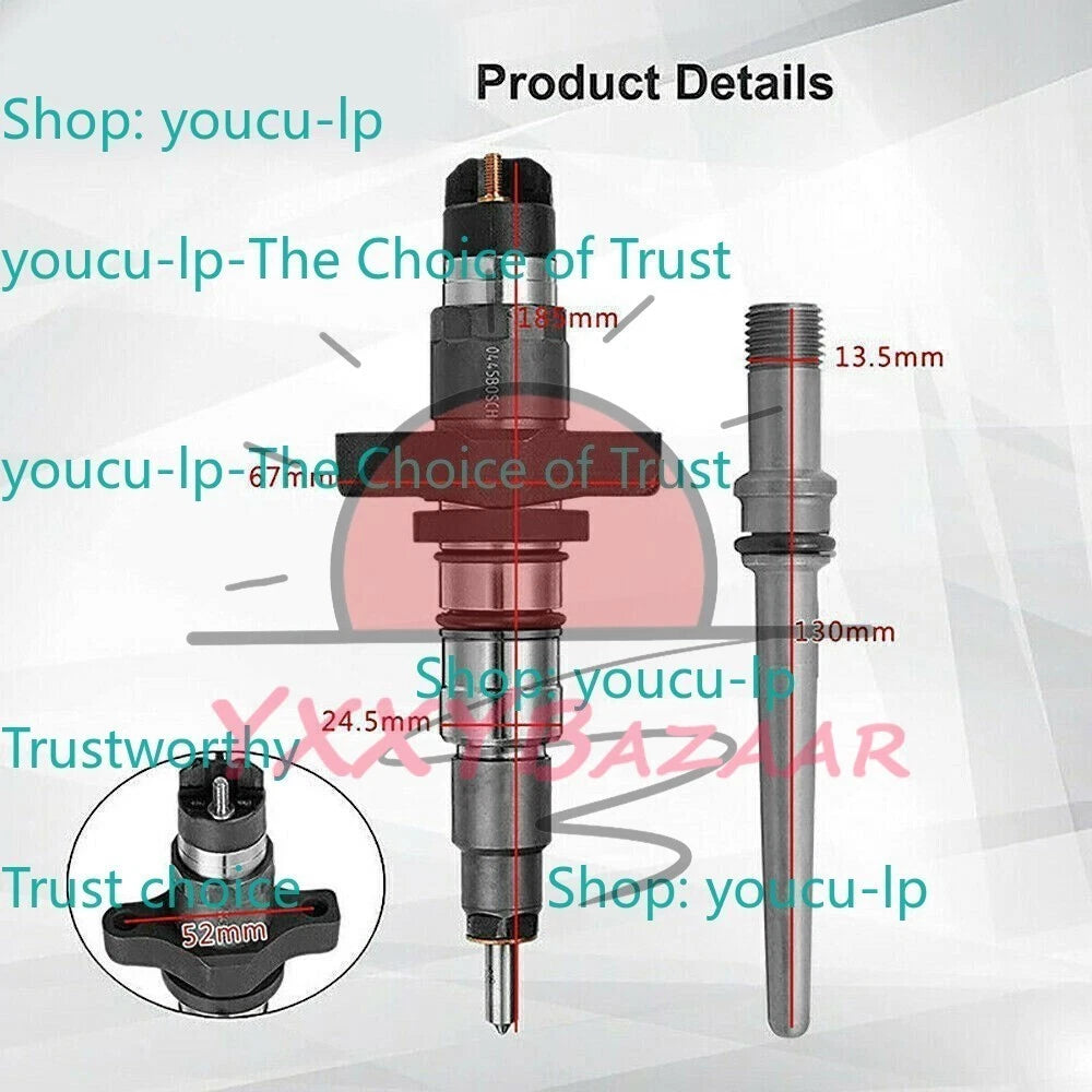 6X Diesel Fuel Injector W/Tube Fits For 04-09 Dodge Ram Cummins 5.9L 0445120238
