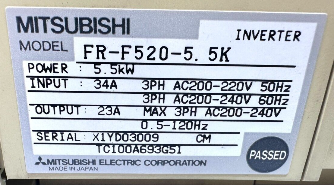 used Mitsubishi FR-F520-5.5K Inverter - MITSUBISHI
