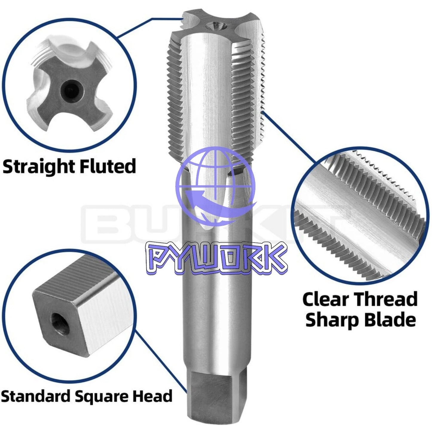 2"-12 UN Thread Tap Right Hand, HSS 2" x 12 UN Straight Fluted Tap