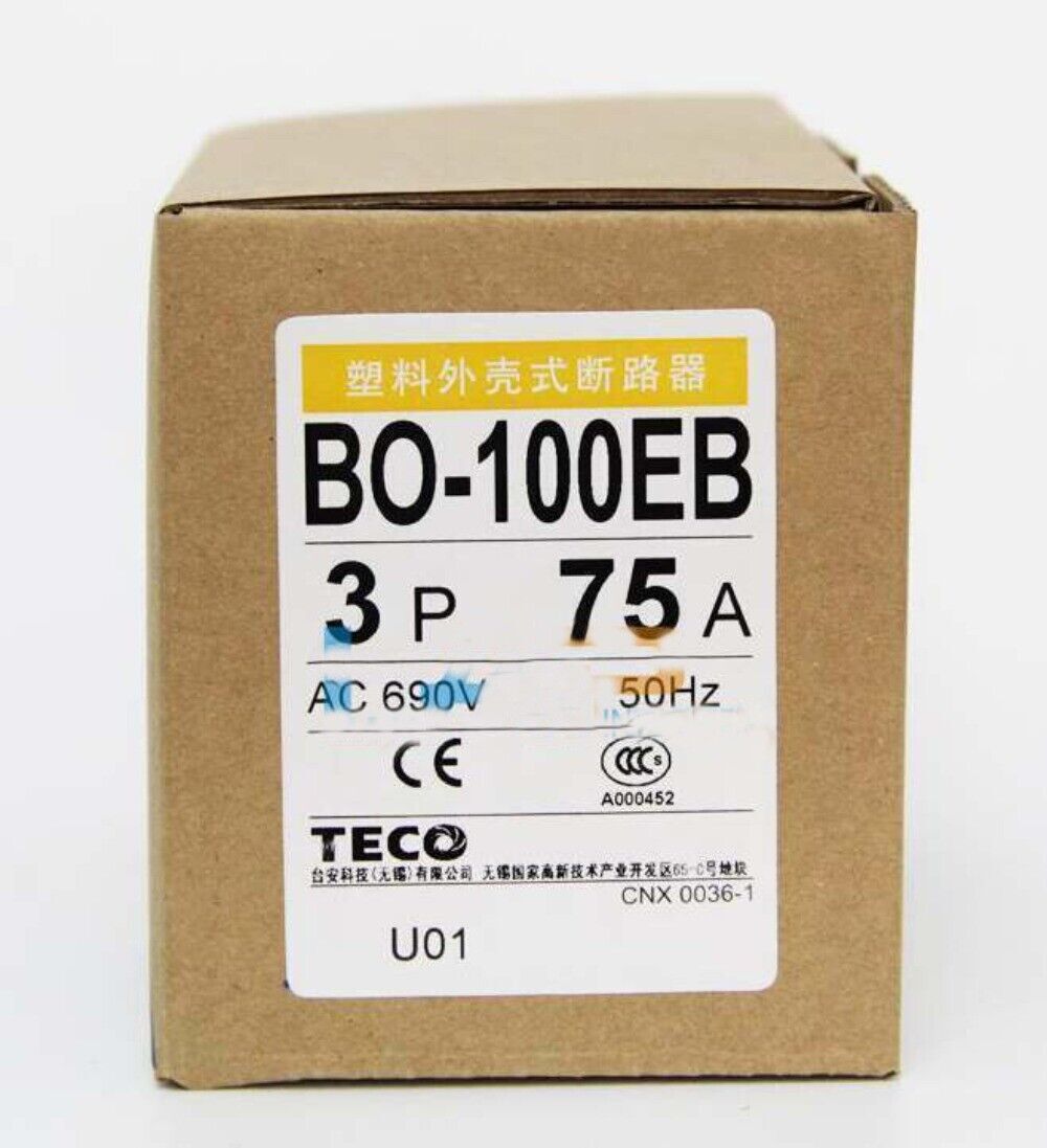 1PCS  For TECO Molded Case Circuit Breaker BO-100EB 3P 75A AC 690V