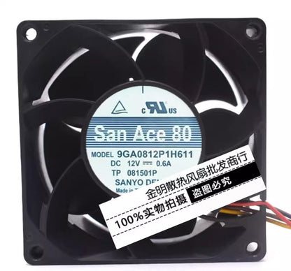 Sanyo 9GA0812P1H611 8038 12V 0.6A 8CM 4-Wire PWM Speed Control Case Cooling Fan