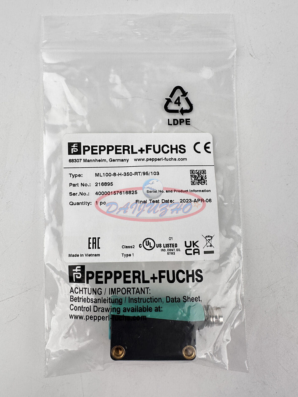 ONE PEPPERL+FUCHS BACKGROUND SUPPRESSION SENSOR 350MM ML100-8-H-350-RT - ONE PEPPERL+FUCHS