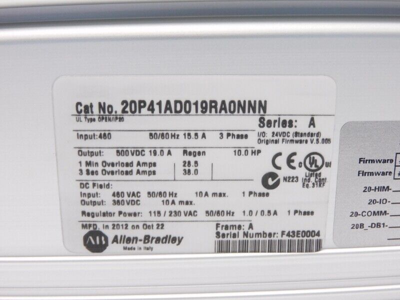 Allen Bradley 20P41AD019RA0NNN SER 460VAC 19A 5.005 NSMP - ALLEN BRADLEY