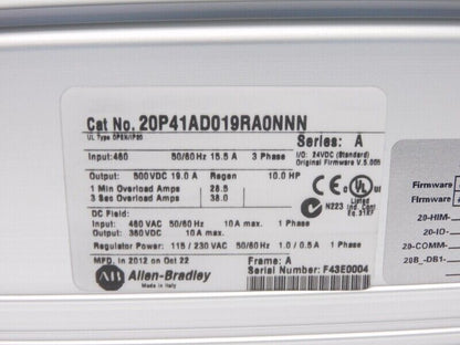 Allen Bradley 20P41AD019RA0NNN SER 460VAC 19A 5.005 NSMP - ALLEN BRADLEY