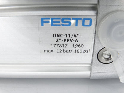 FESTO DNC-1 1/4"-2"-PPV-A Pneumatic Cylinder - Industrial Pneumatic Actuator - 2 Bar - 1/4" Travel - FESTO