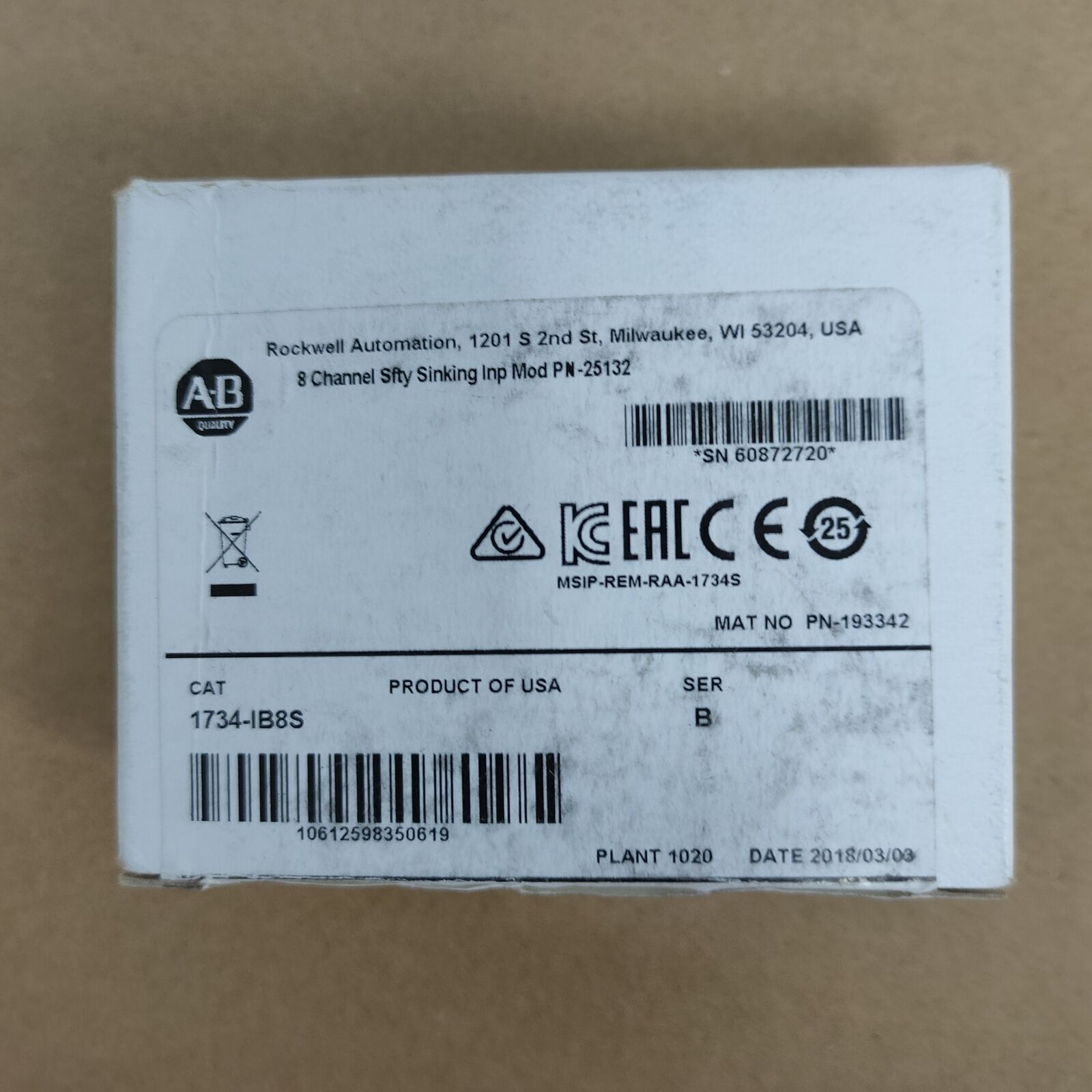 Allen Bradley AB 1734-IB8S Digital Safety Input Module - ALLEN BRADLEY