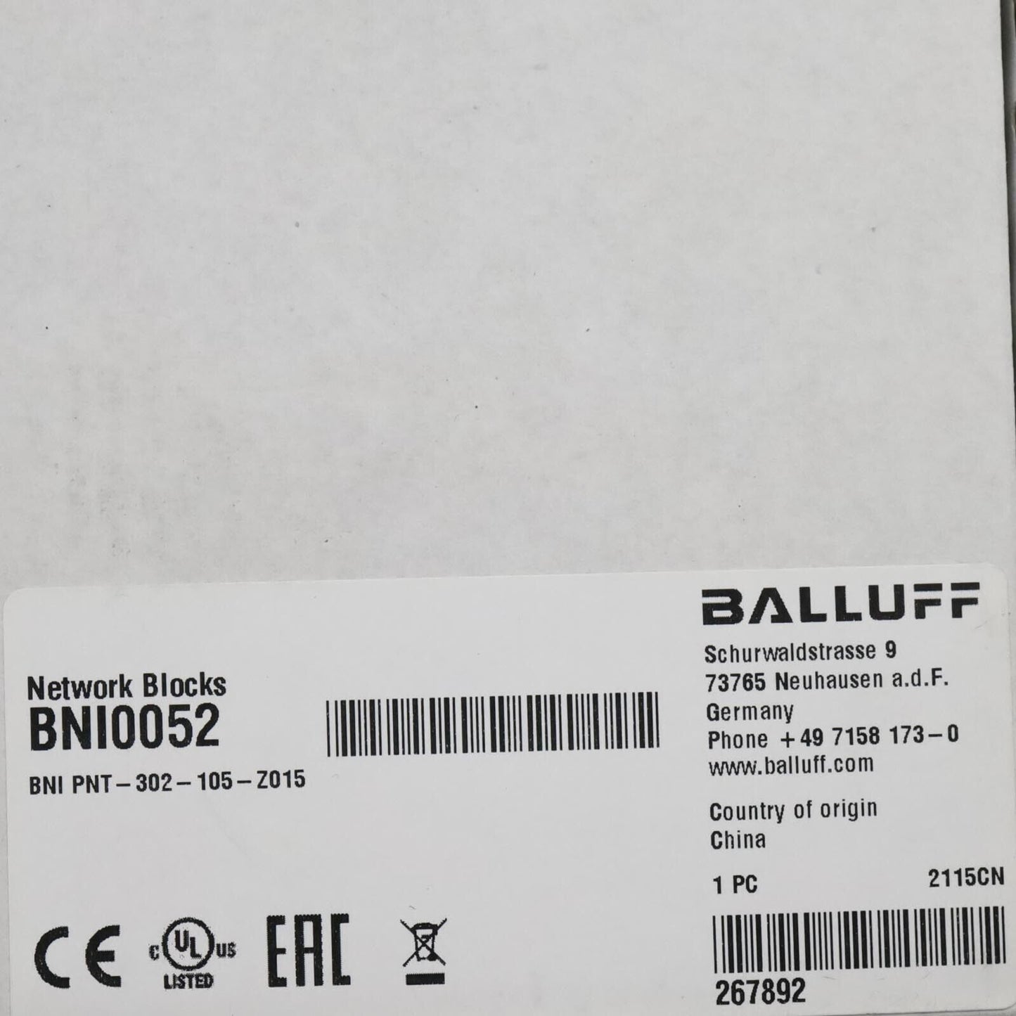 BNI0052 BNI PNT-302-105-Z015 SIE SHIP - BALLUFF