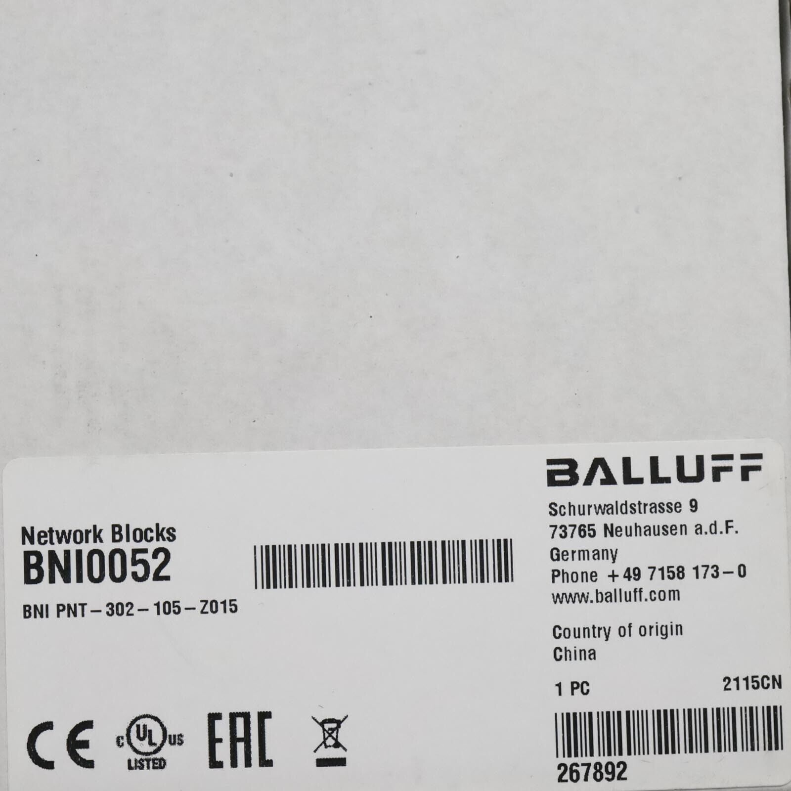 BNI0052 BNI PNT-302-105-Z015 SIE SHIP - BALLUFF
