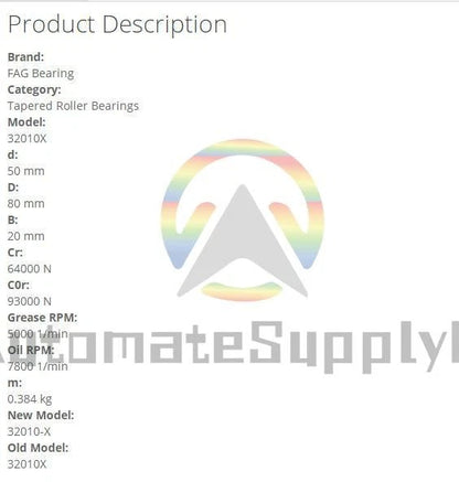 FAG 32010X Tapered Roller Bearings 50x80x20mm（1Pcs）
