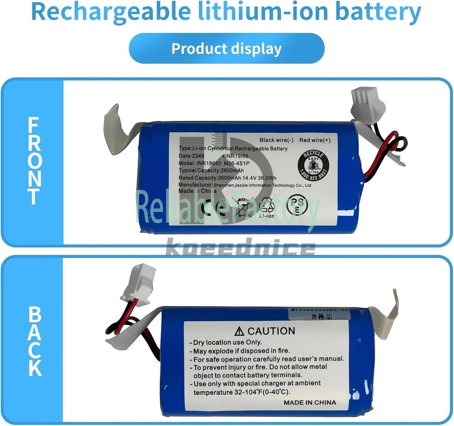INR18650 M26 4S1P Robot Vacuum Cleaner Battery Replacement for Eufy RoboVac 11