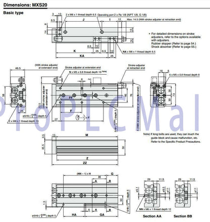 1PC~SMC MXS20-30 Air Slide Table Pneumatic precision guide slide cylinder ~