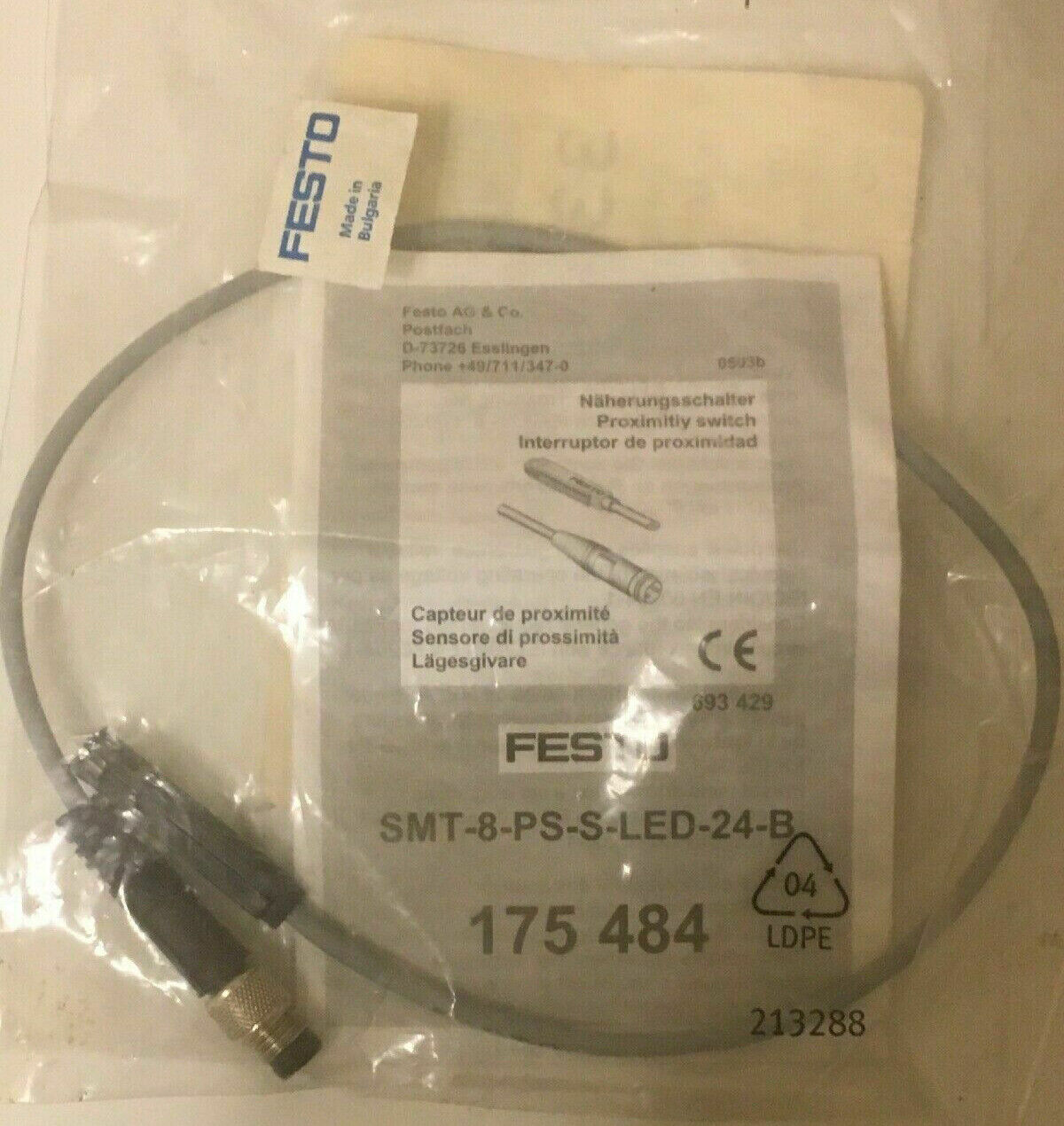 New FESTO Proximity Sensor 175484 SMT-8-PS-S-LED-24-B Fast - FESTO